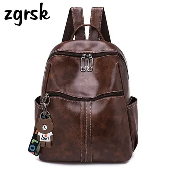 

Women Backpack Fashion PU Leather School Bags For Teenager Girls 2019 Casual Large Capacity Retro Travel Rucksack Backpacks