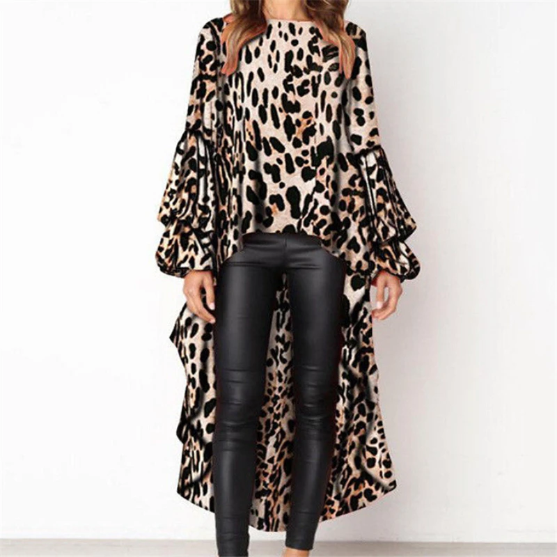 Womens Leopard Print Clothing Women Blouse Casual Long Blouse Ladies Party Blouses Womens Tops And Blouses Winter Ladies Shirt