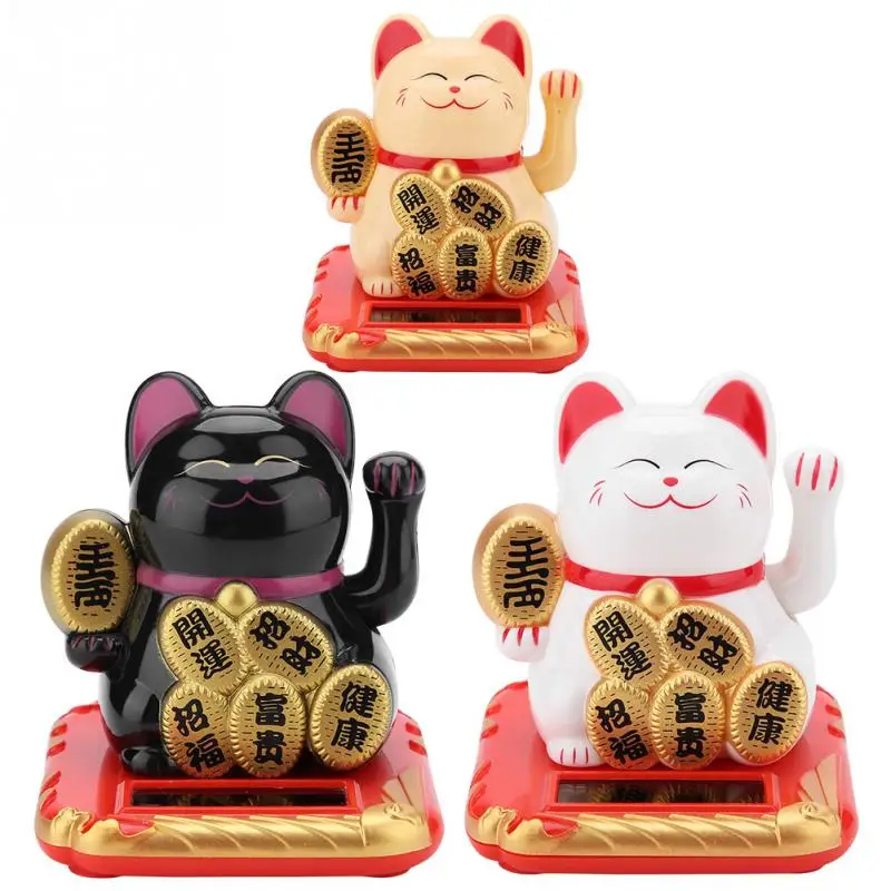 Maneki Neko на солнечных батареях, радушный Кот, удача для дома, автомобиля, отеля, ресторана, Декор, ремесло, модная новинка, черный/белый кот