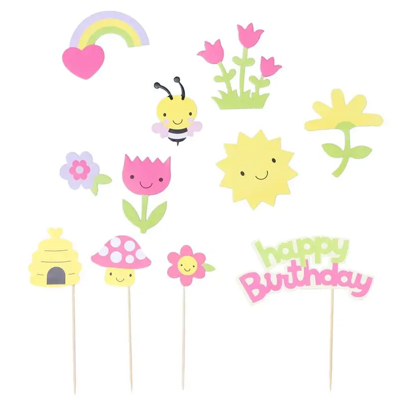

1 Set Cake Toppers Making Kit Bee Flower Patterns DIY Cute Material Package Cake Picks Cupcake Decor for Baby Shower Birthday