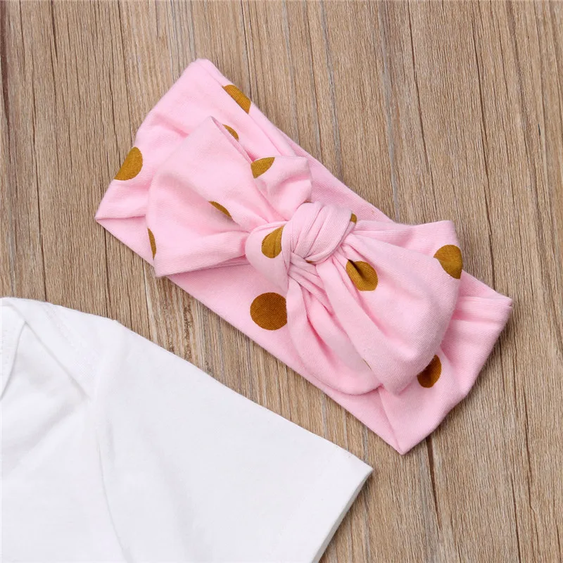 Милые розовые кружевные комплекты одежды для маленьких девочек Летние Боди с короткими рукавами из 3 предметов шорты и повязка на голову бантик принцесса хлопковая танцевальная одежда