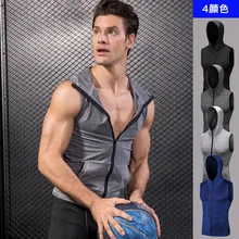Мужская облегающая жилетка без рукавов, спортивная одежда для тренировок и фитнеса, шапка на молнии, сухая одежда, пальто 9006