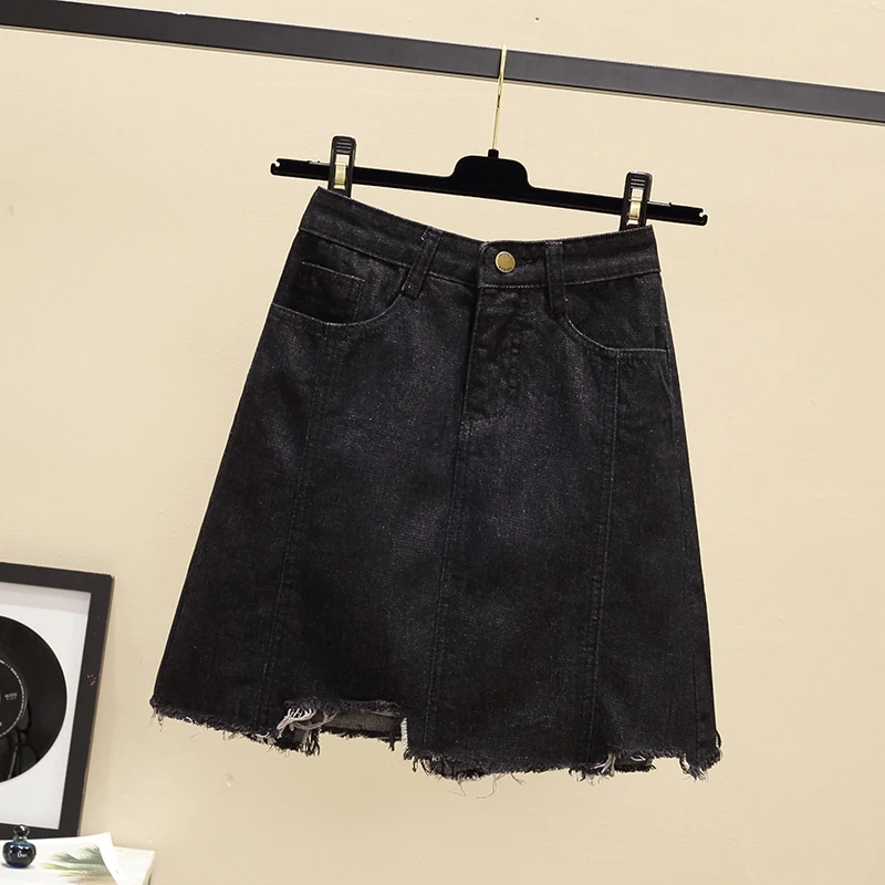 

2019 Summer Women Casual Irregular High Waist Denim Skirt Black Washed Skirt Female Mini Saia Mujer Plus Size 5XL