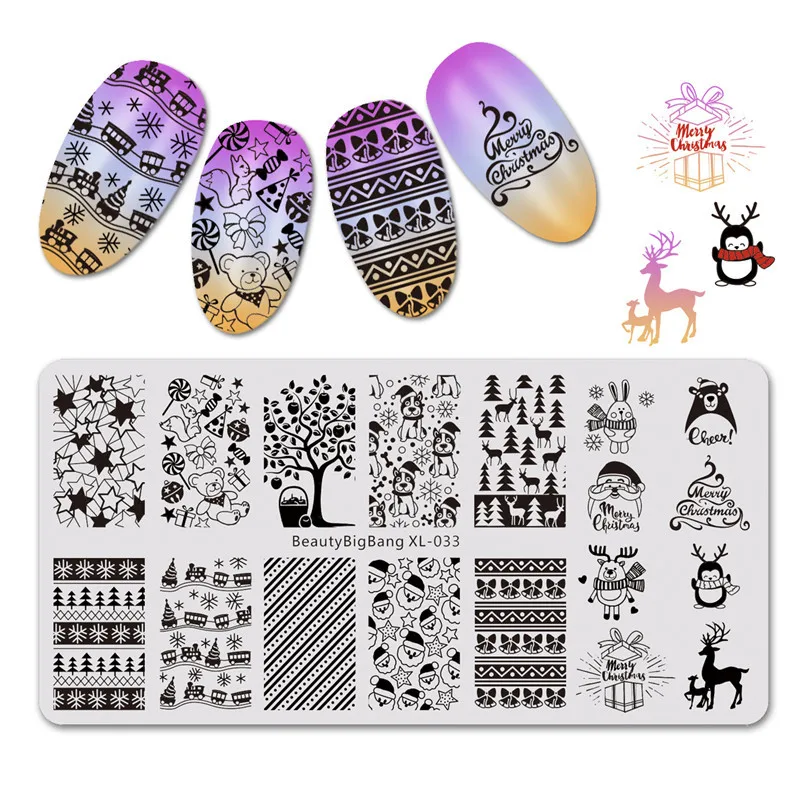 

BeautyBigBang Nail Plate for stamping Christmas tree Xmas Snowman ELK Image Nail Art Template Nail Stamping Plates BBB XL-033