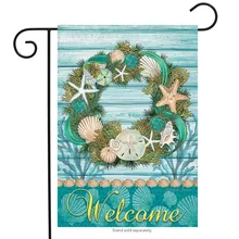 

Polyester 30 * 45cm Coastal Wreath Summer Garden Flag Welcome Nautical Shells Hanging Banner For Outdoor Decorative Craft