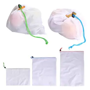 Многоцелевой многоразовый сетчатый мешок для производства, моющиеся экологически чистые сумки для хранения продуктов, фруктов, овощей, игрушек, мелочей - изображение