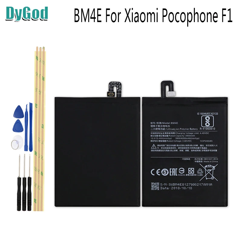 DyGod 3900-4000mAh For Xiaomi Pocophone F1 Poco Extreme Replacement Battery BM4E F1+Tools | Мобильные телефоны и