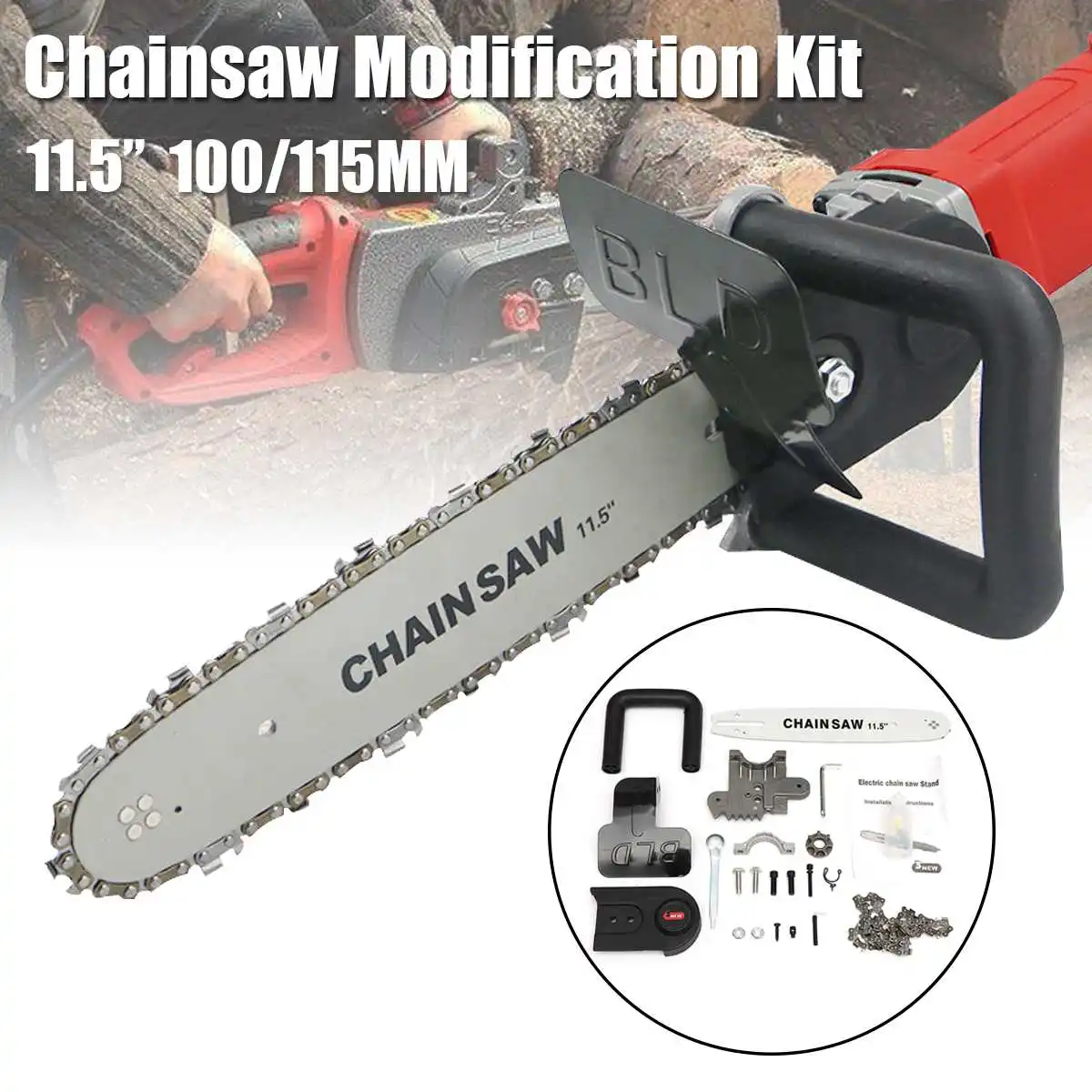 

Adjustable Electric Chain Saw Bracket Set Chainsaw Guide Bar Transfer Conversion Head For 100mm /115mm Angle Grinder Accessory