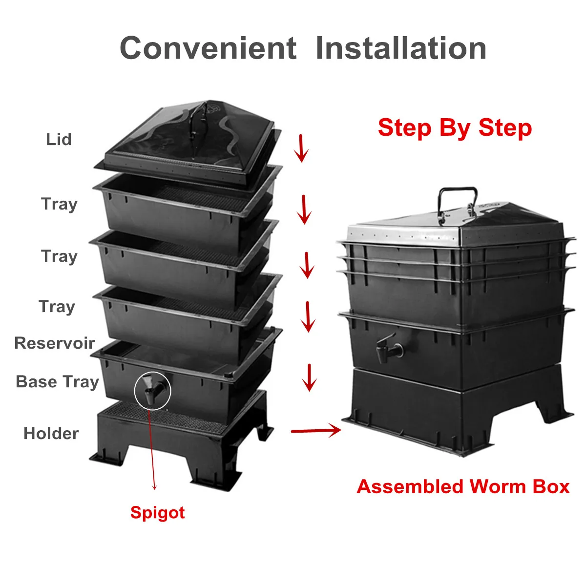 80L PP desecho de cocina lombriz Compost caja DIY compóster gusano compóster de fábrica lombriz casera estiércol y cubos de suelo