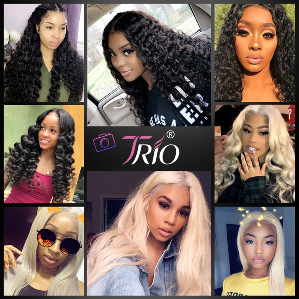 TRIO Pre Plucked Brazilian Deep Wave Frontal Closure Remy Human Hair 13X4 Lace Frontal With Baby Hair