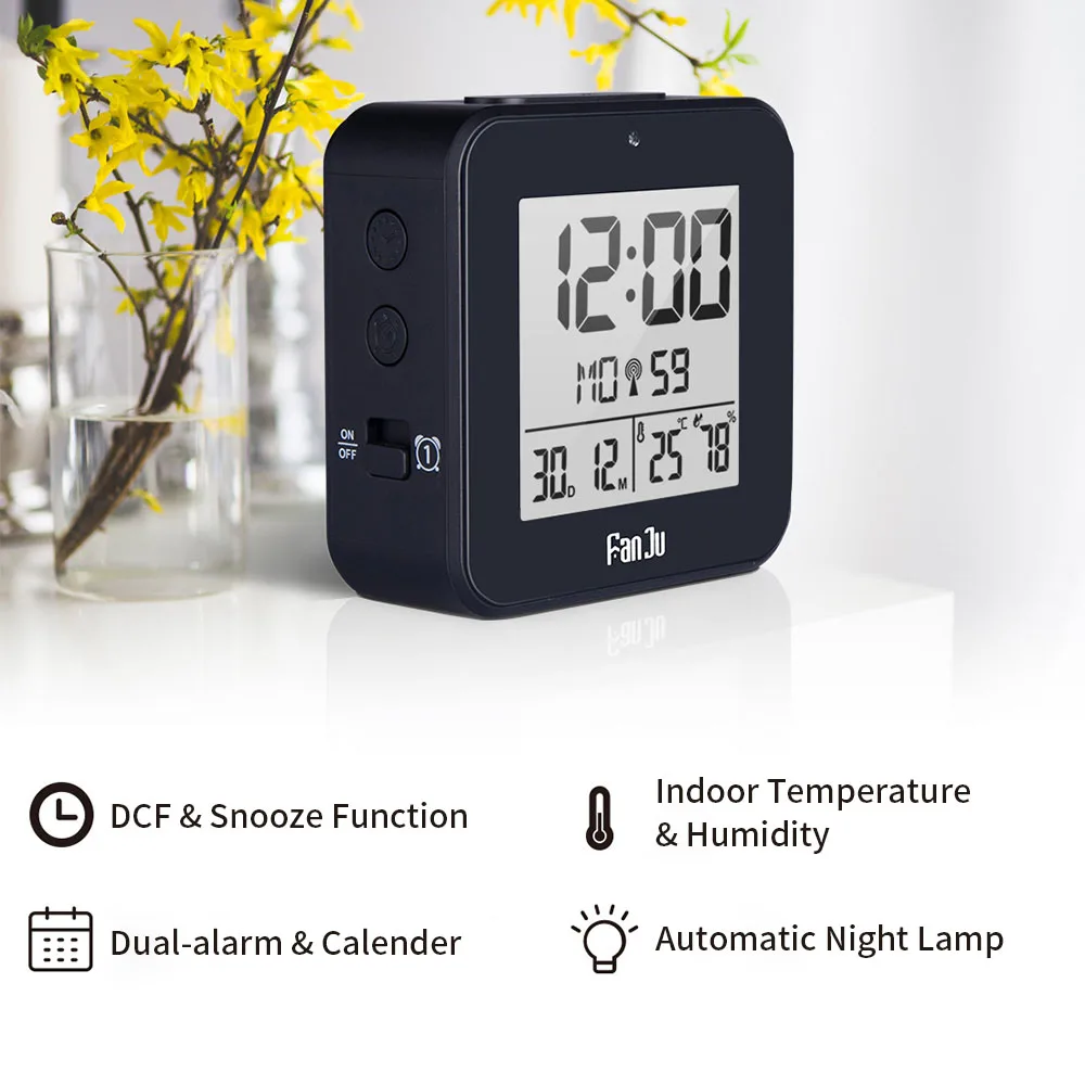 FanJu FJ3533 цифровой будильник светодиодный датчик температуры и влажности двойной будильник Авто Подсветка Повтор Дата термометр настольные часы
