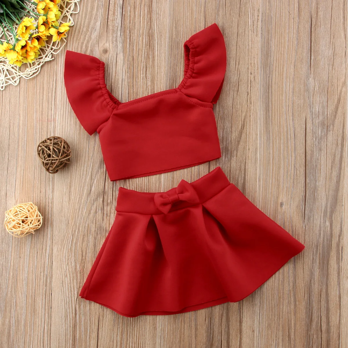 Одежда для девочек; комплект из 2 предметов для новорожденных девочек; укороченный топ с открытыми плечами; юбка; платье; одежда