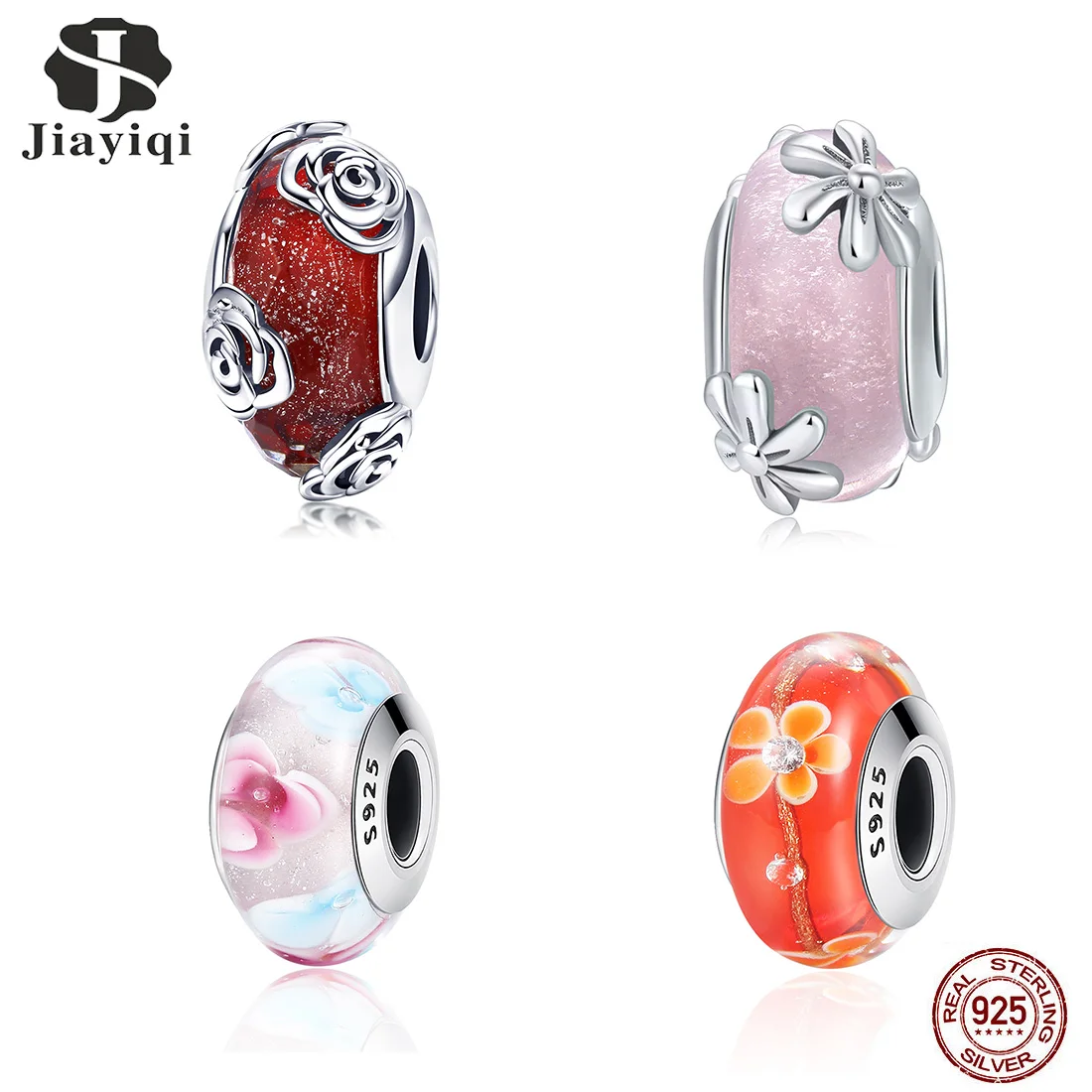 

2019 Jiayiqi 925 Sterling Silver European Colorful Lampwork Glass Beads Murano Charm Bead Fit For Girl DIY Bracelets & Bangles
