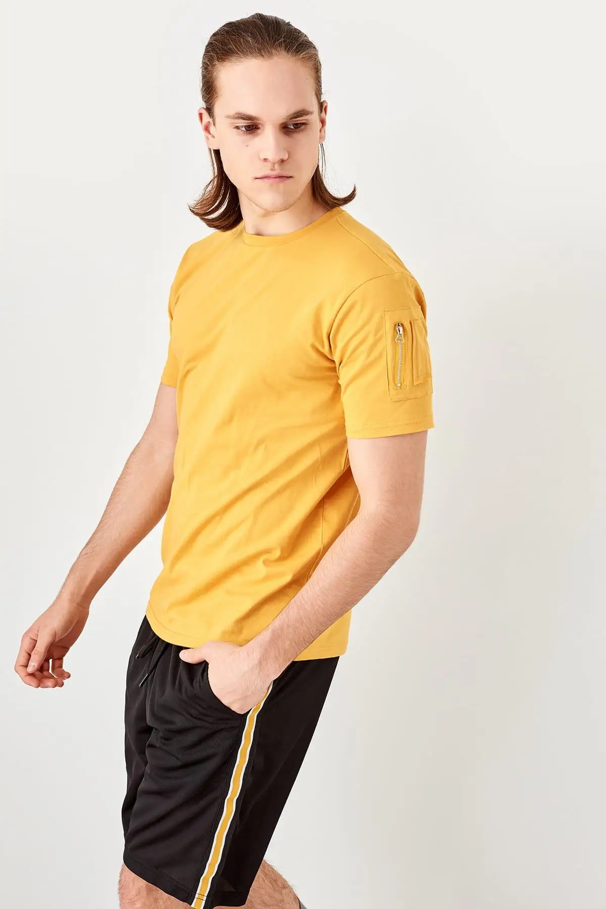 Trendyol новая горчичная Мужская футболка на молнии TMNSS19SE0076|Футболки| |