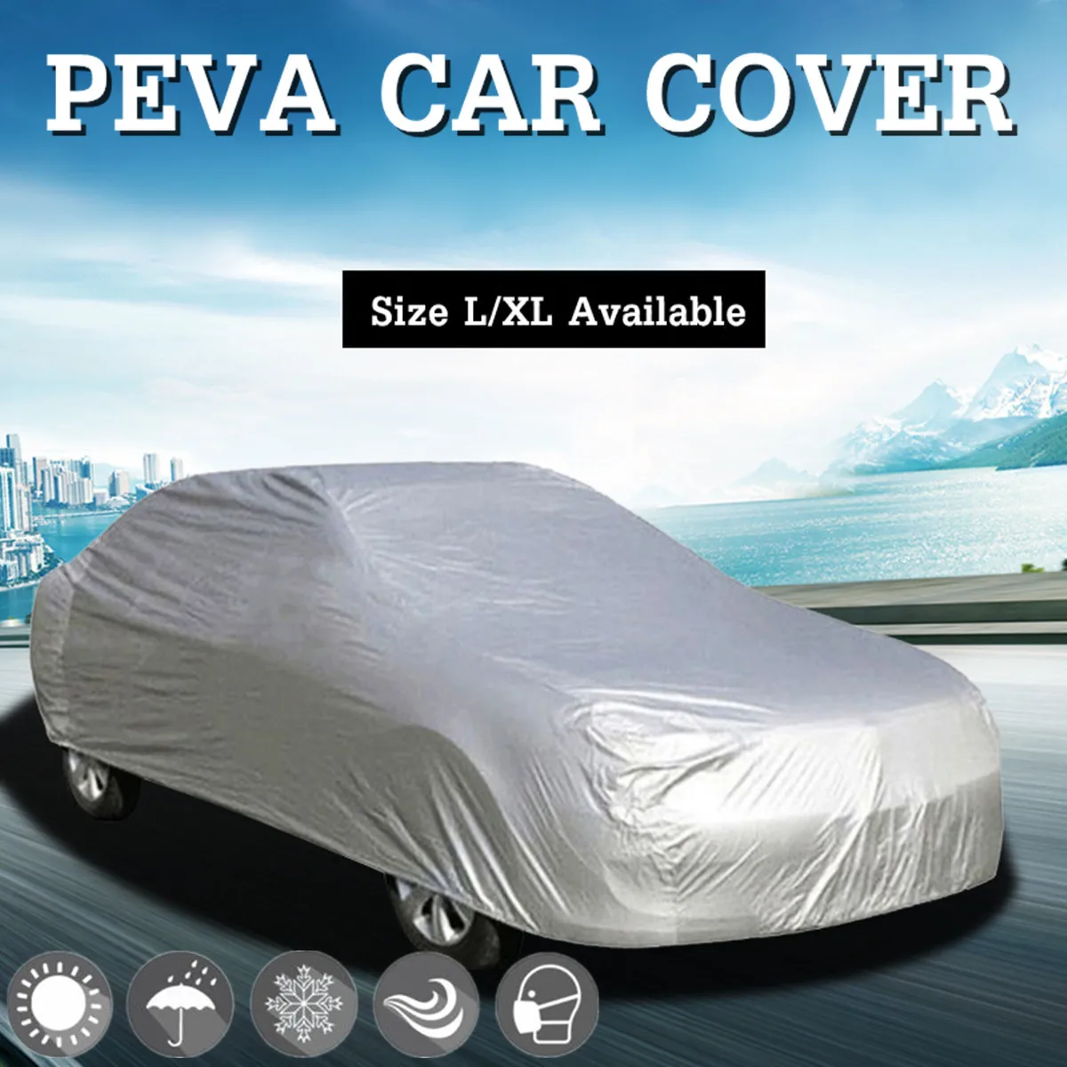 

L/XL UV Protection Outdoor Full Car Cover Waterproof Breathable PEVA Material Extra Large Breathable Protects UV Rays Rain