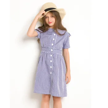 

New Pattern Children's Garment Short Sleeve Strapless Child Summer Wear Stripe Dress Girls