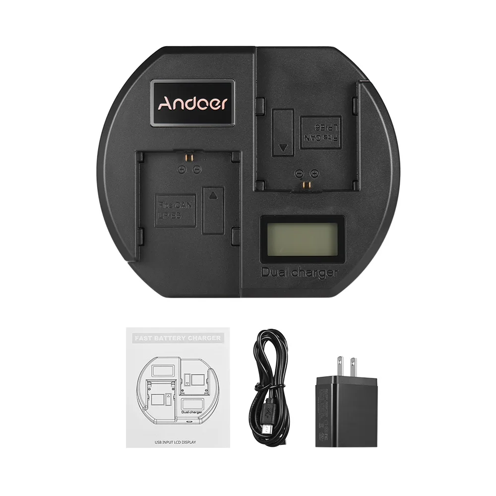 

Andoer US Quick Battery Charger with Charging Adapter Digital LCD Display USB Input for Canon LP-E6 Battery for Canon
