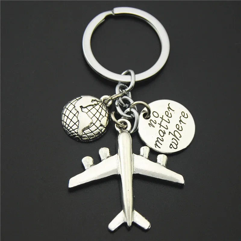 No matter where Aircraft Travel Keychain Jewelry Silver World Journey Pendant Airplane Key Chain Plane Ring | Украшения и