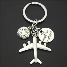 No matter where Aircraft Travel Keychain Jewelry Silver World Travel Journey Pendant Aircraft Airplane Key Chain Plane Key Ring 1pc earth airplane keychains no matter where pendant travel keyring friendship best friend jewelry diy handmade