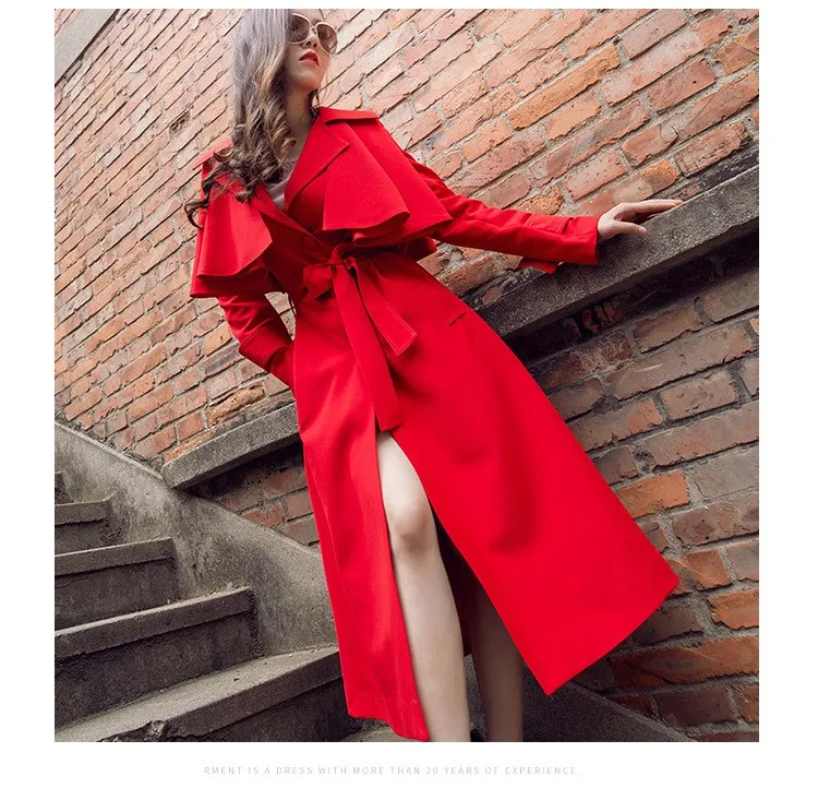 Split Sash Coupe Manteau Office De vent Ceinture Lanterne Down Lady Turn Élégant Manches coat Retour À Rouge Trench Causal Longues Col wU7O0