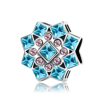 

Authentic 925 Sterling Silver Winter Snowflake Flower Blue CZ Beads Charm Fit Pandora Bracelet DIY Jewelry Making SCC969