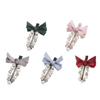 

5 Pcs Hair Bow Imitation Pear Cute Rhinestone Hairpins Bow Tie Barrettes Bowknot Hair Accessories Clips