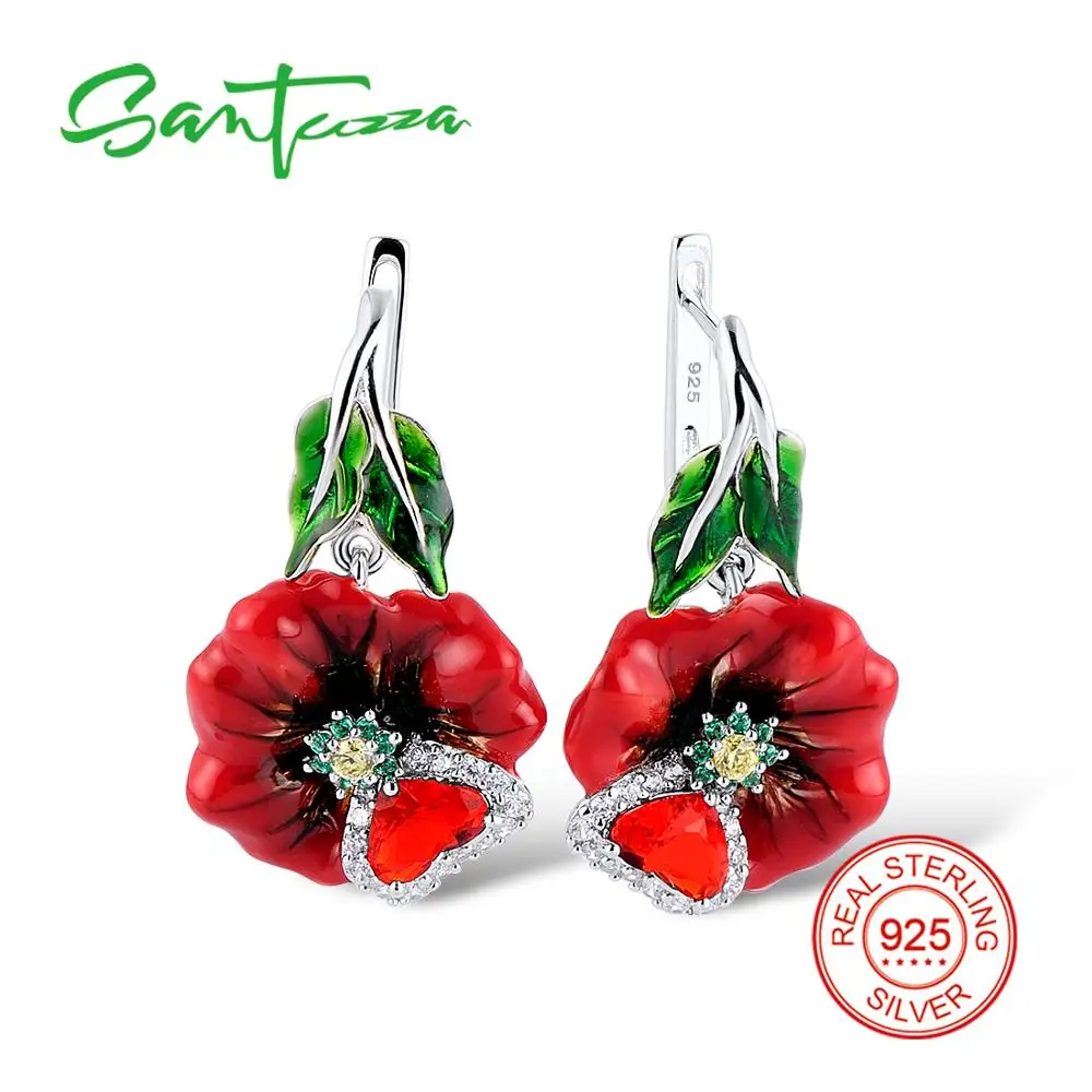 SANTUZZA серебряные серьги для женщин 925 пробы серебряный очаровательный красный