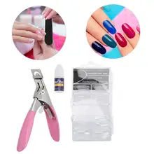 100 шт прозрачные накладные наконечники для ногтей Клей для нейл-арта режущий инструмент маникюрный набор DIY