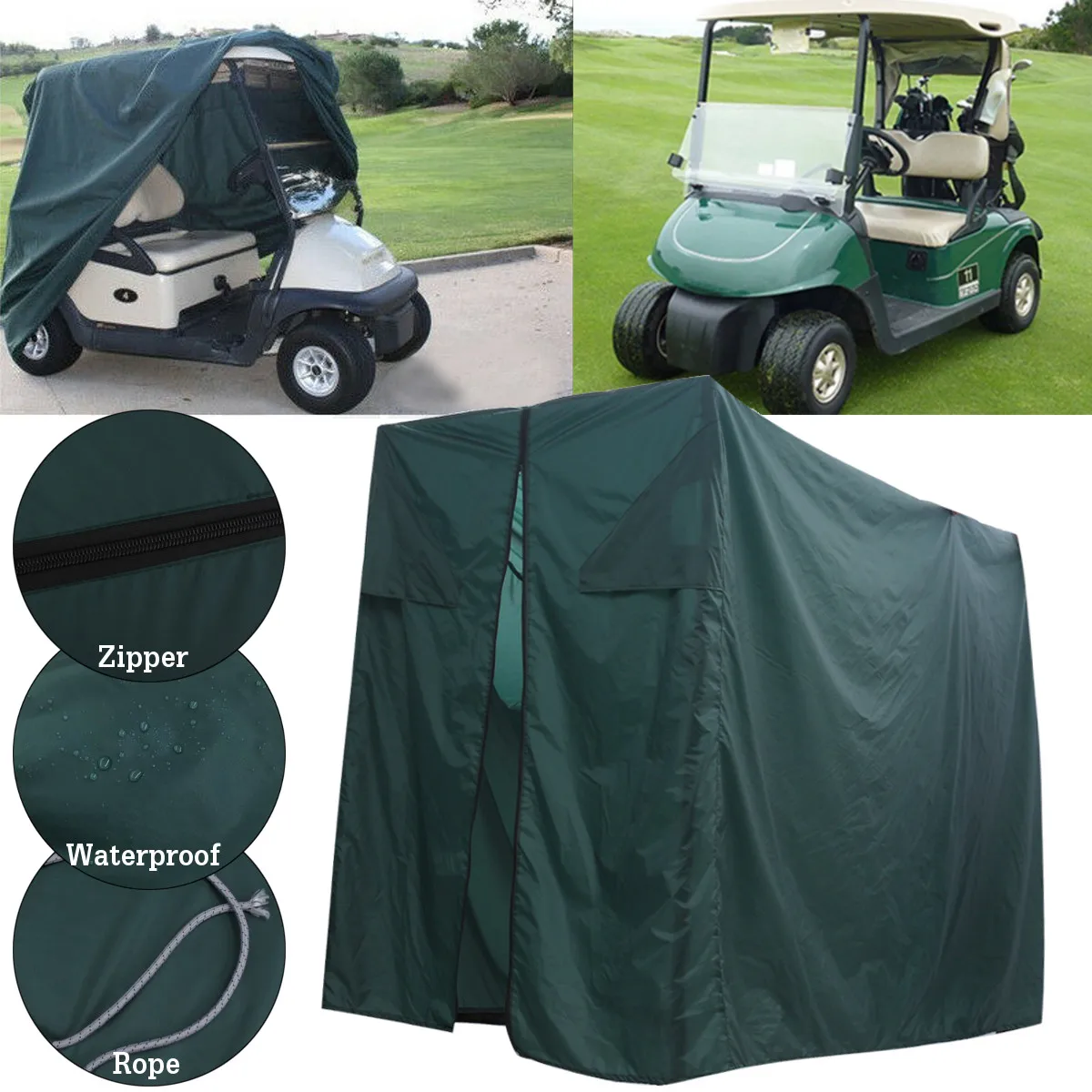 Waterproof 420D Oxford Cloth PVC Golf Car Cart Dust Cover Rain Passenger For Club Car Classic