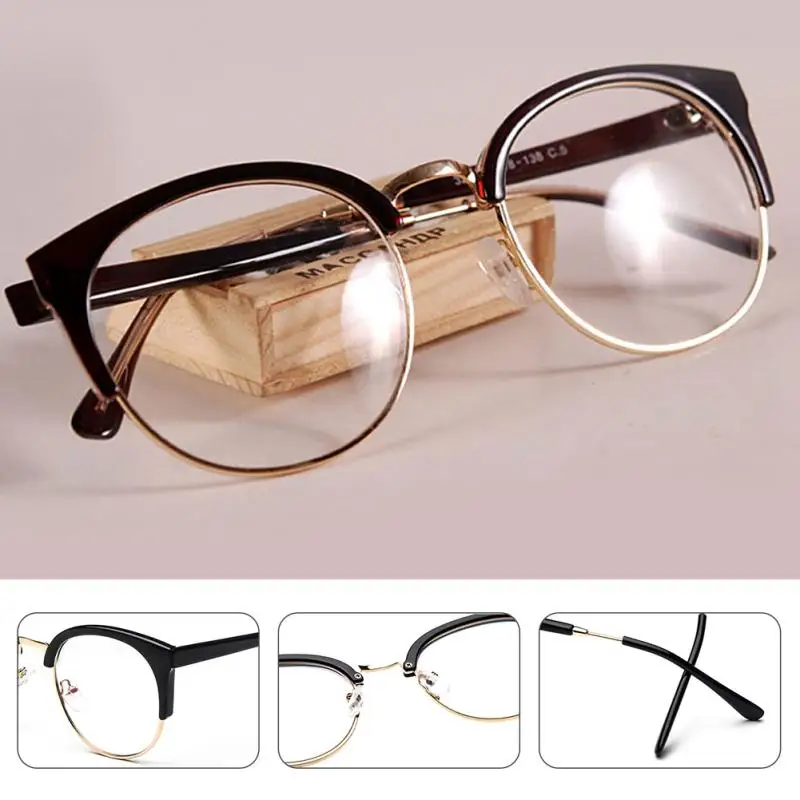 

New Style Anti-Radiation Goggles Plain Glass Spectacles Fashion Women Metal+Plastic Semicircle Frame Glasses Colorful Optical