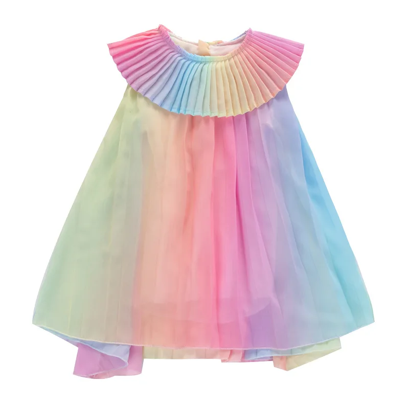 

rainbow dress age for 2 - 12 yrs little girls colorful ruffled dress 2019 new summer gradient color sleeveless baby girls frocks