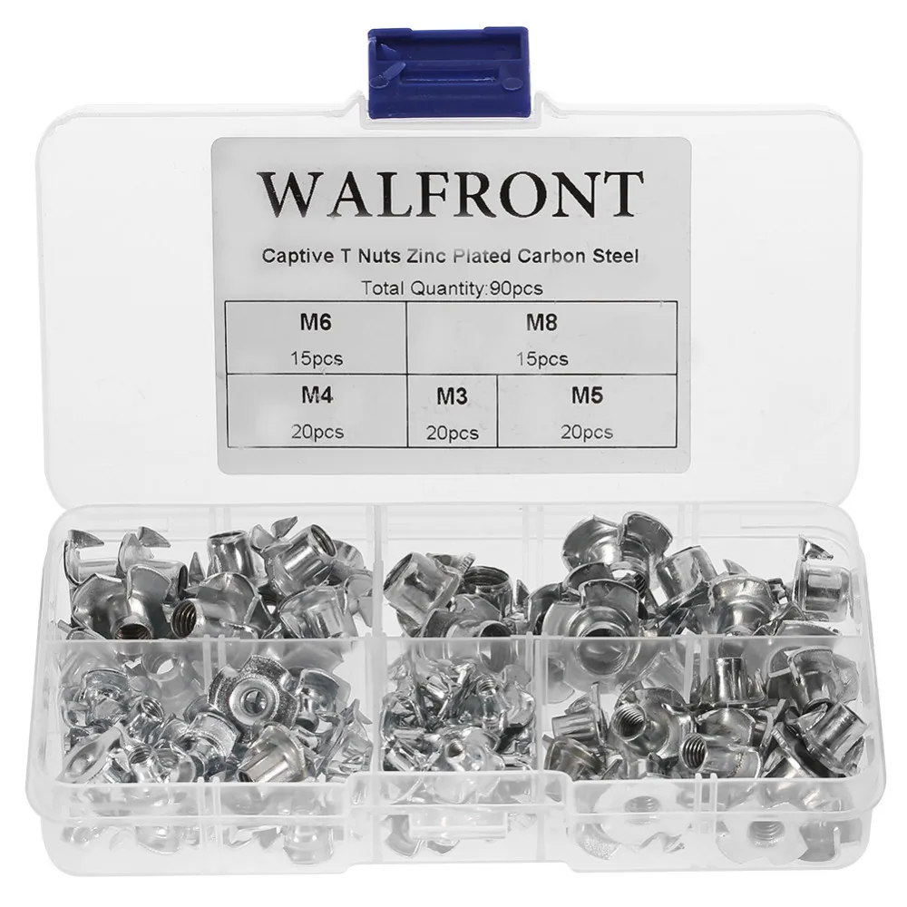 

Hot 90pcs/set M3 M4 M5 M6 M8 Carbon Steel Four Pronged T Nuts Blind Inserts Nut Fastener Hardware for Wood Furniture