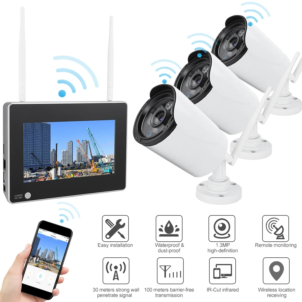 

7inch Wireless Wifi NVR Camera Waterproof Night Vision Home Security Monitor 110-240V AU UK EU US plug