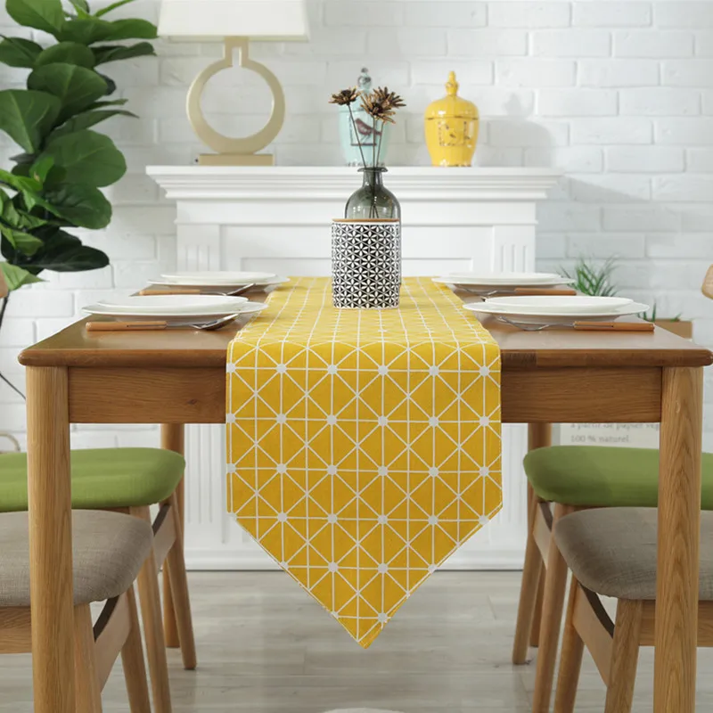 

Table Decoration TV Cabinet Table Runner Yellow Geometry Pattern Table Cover Tablecloth Home Textile