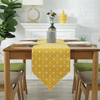

Table Decoration TV Cabinet Table Runner Yellow Geometry Pattern Table Cover Tablecloth Home Textile