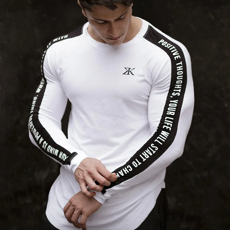 

2018 New T-shirt long sleeve Autumn Gyms Brand Clothing Cotton Joggres Bodybuilding Exercise Shirt 2XL