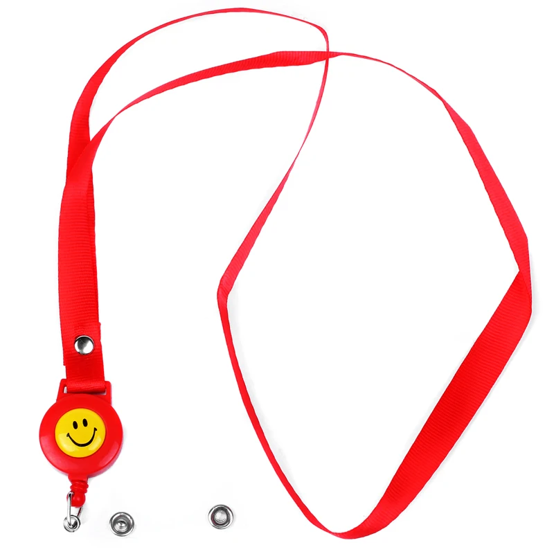 

Smiley Face Lanyard Pattern Badge Holder Neck Strap Office Identification Card, Red Color