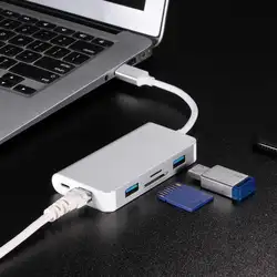 Тип C RJ45 Gigabit PD TF SD конвертер центр USB3.0 Кабель-адаптер для IPhone MacBook OS X Linux Windows Прямая поставка