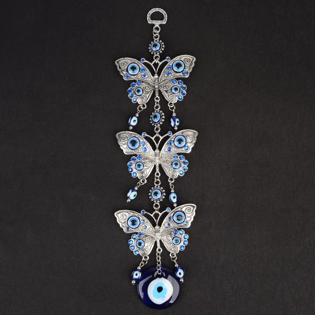 

11'' Evil Eye Pendant with Butterfly Key Chain Trendy Blue Evil Eye Butterfly Keychain Pendant Wall Hanging Lucky Gift