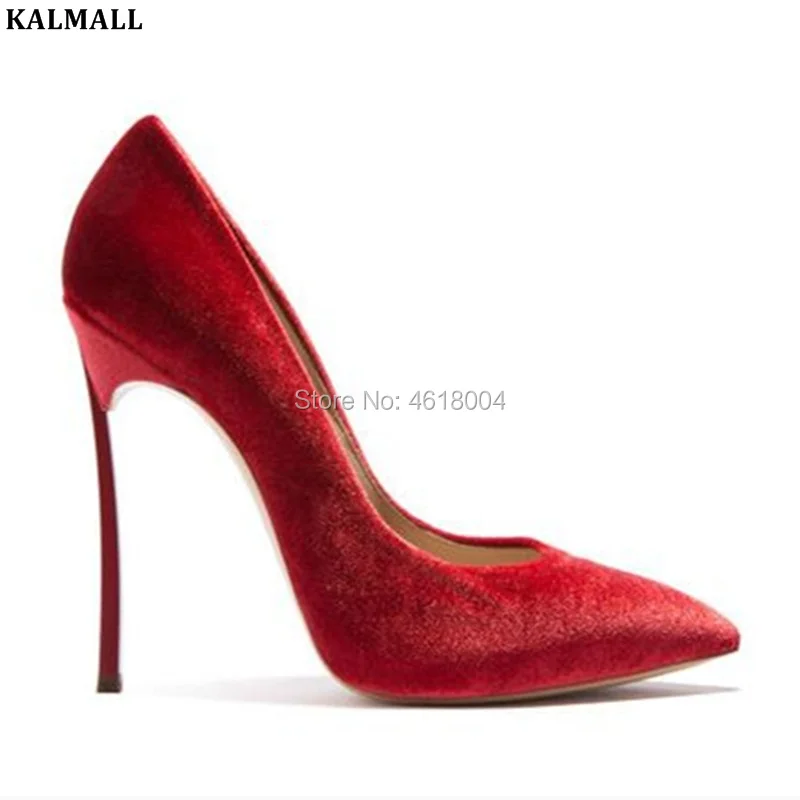 Женские бархатные туфли лодочки KALMALL красные черные на высоком каблуке 10 см с
