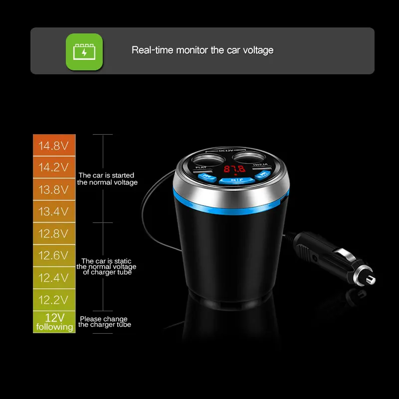 3 в 1 Bluetooth fm-передатчик автомобильный музыкальный MP3 плеер Автомобильный комплект свободные руки подстаканник прикуриватель 2 USB питания