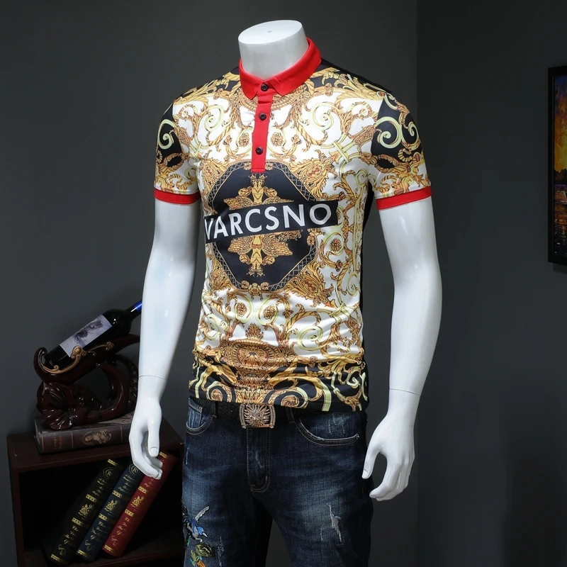 

Fashion Design Print Turndown Collar Polo Men Short Sleeve Man Polo Shirt Polos Para Hombrepolo Homme Mens Clothe Camisa Polo
