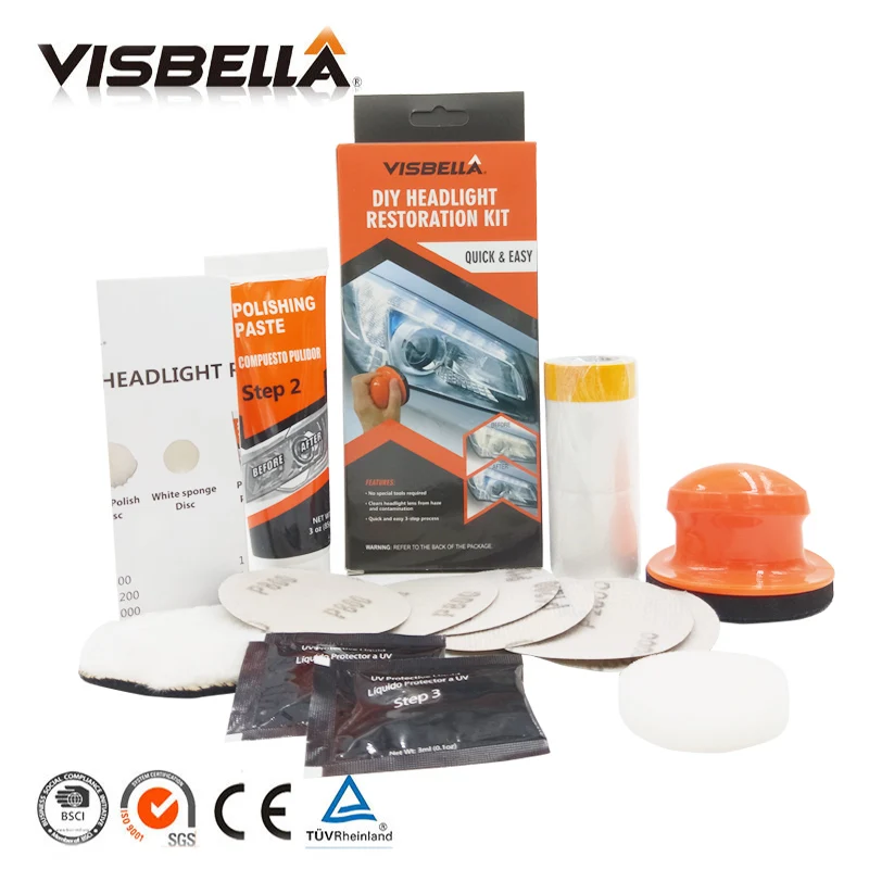  Visbella Headlight Restoration System Repair Kit DIY Headlamp Brightener Car Care Repair kit Lamp L