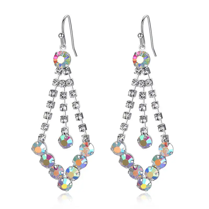 

HPXmas MultiColor Zircon Charm Female Decoration Geometric Eardrop Party crystal dangle Earrings for Woman Fashion Jewelry