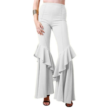 

Elegant Women Ol High Waist Wide Leg Pants Trousers Bottoms Ruffle Bell Flared Pants Sexy Solid Wrinkled Trousers Ladies Cloth