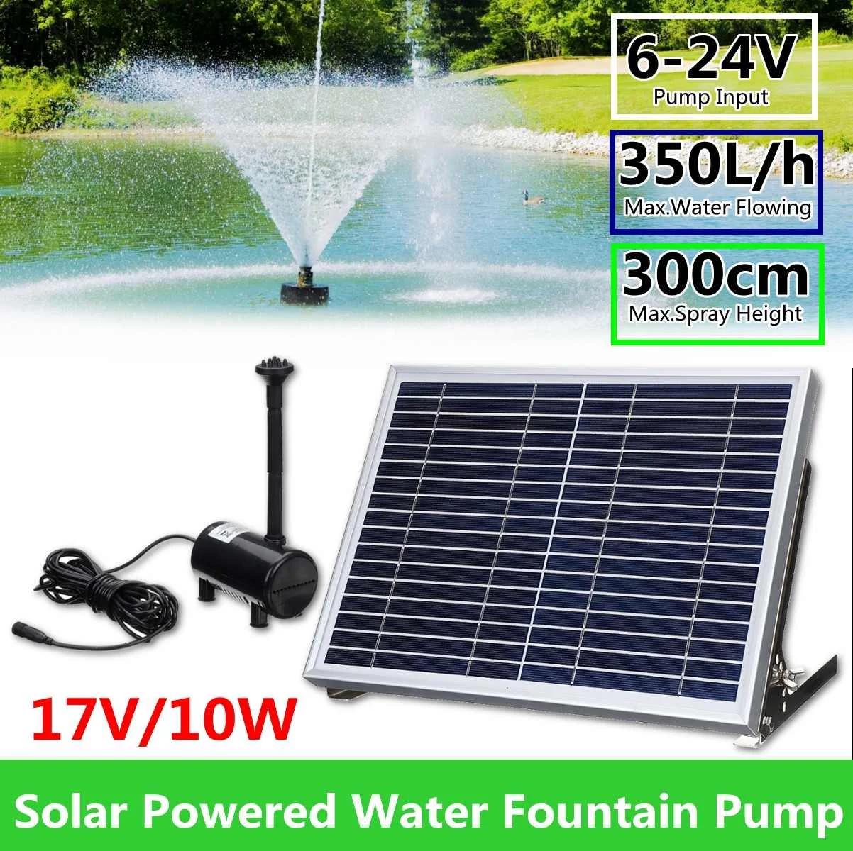

Solar Panel Brushless Water Fountain Pump System 17V 10W Solar Panel Garden Irrigation Kit For Various Scope Gardening