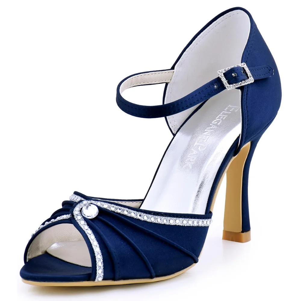

EL-033 Burgundy Women Sandals Shoes Bride Open Toe Bridal Party Rhinestones High Heels Pumps Ankle Straps Satin Wedding Shoes