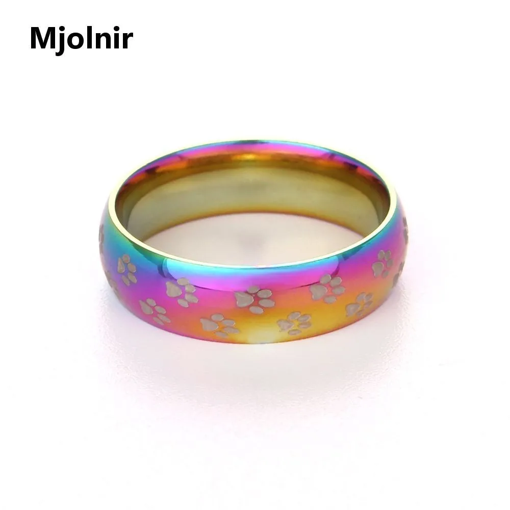 

Paw Rainbow Ring With Printing Wedding For Women And Men Stainless Steel Pride Love Dog Jewelry