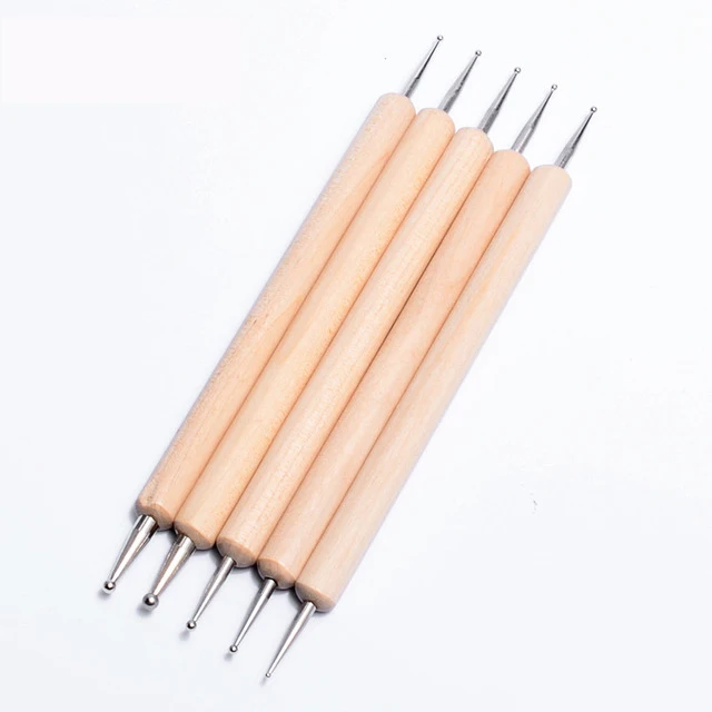 

Nail Art Tools Wood Double Drill Point Pen Painted Pen 5 Pack Set Dotting Suck Rhinestones Decorations Tool
