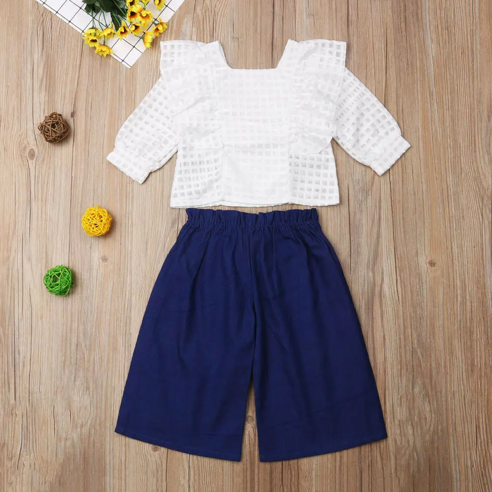 

PUDCOCO UK Toddler Baby Kids Girls Outfits Lace Tops Blouse Loose Pants Clothes Set 1-6Y Support wholesale